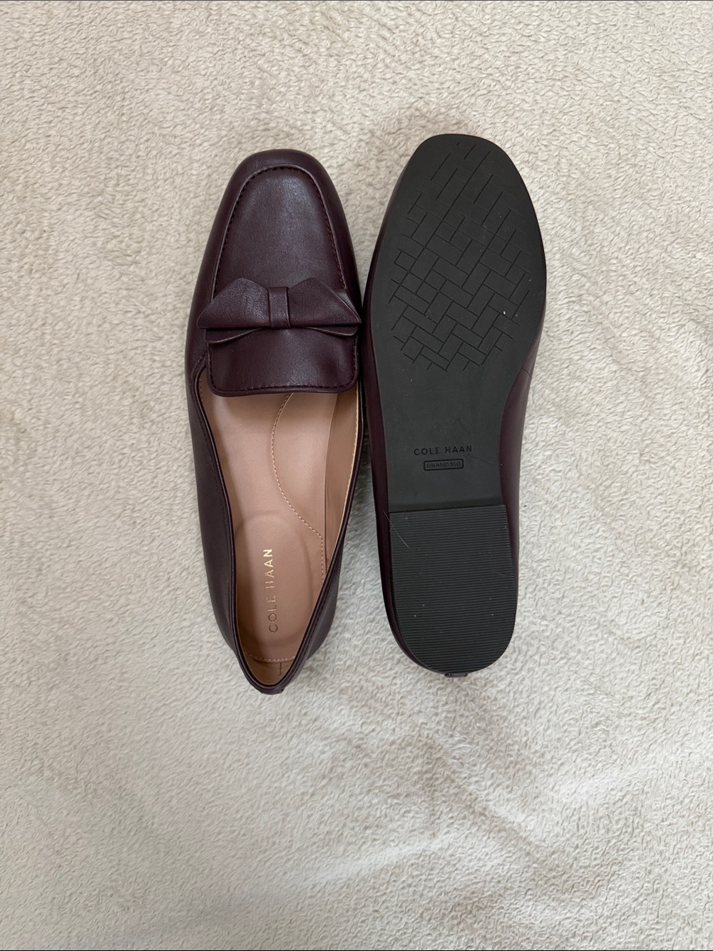 Cole Haan Dark Burgundy Leather Bow Loafers - Picture 3 of 6